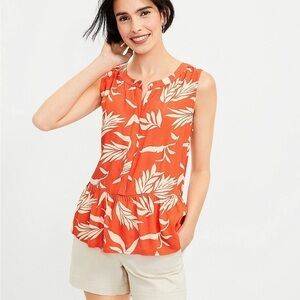 Loft Palm Henley Peplum Shell in Medium